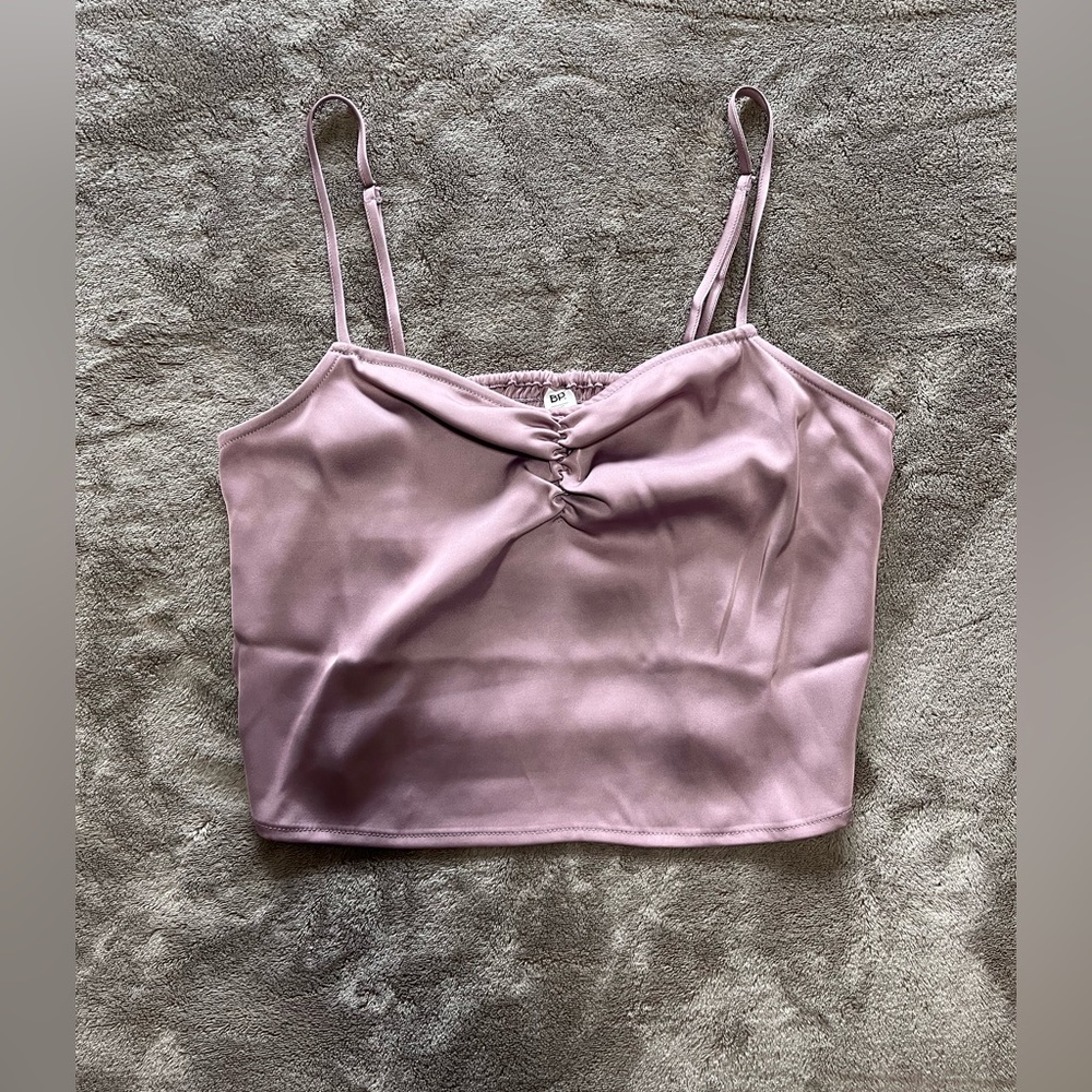 BP Silky Satin Ruched Sleeveless Lavender Tank Top Women’s Sz XS NWT